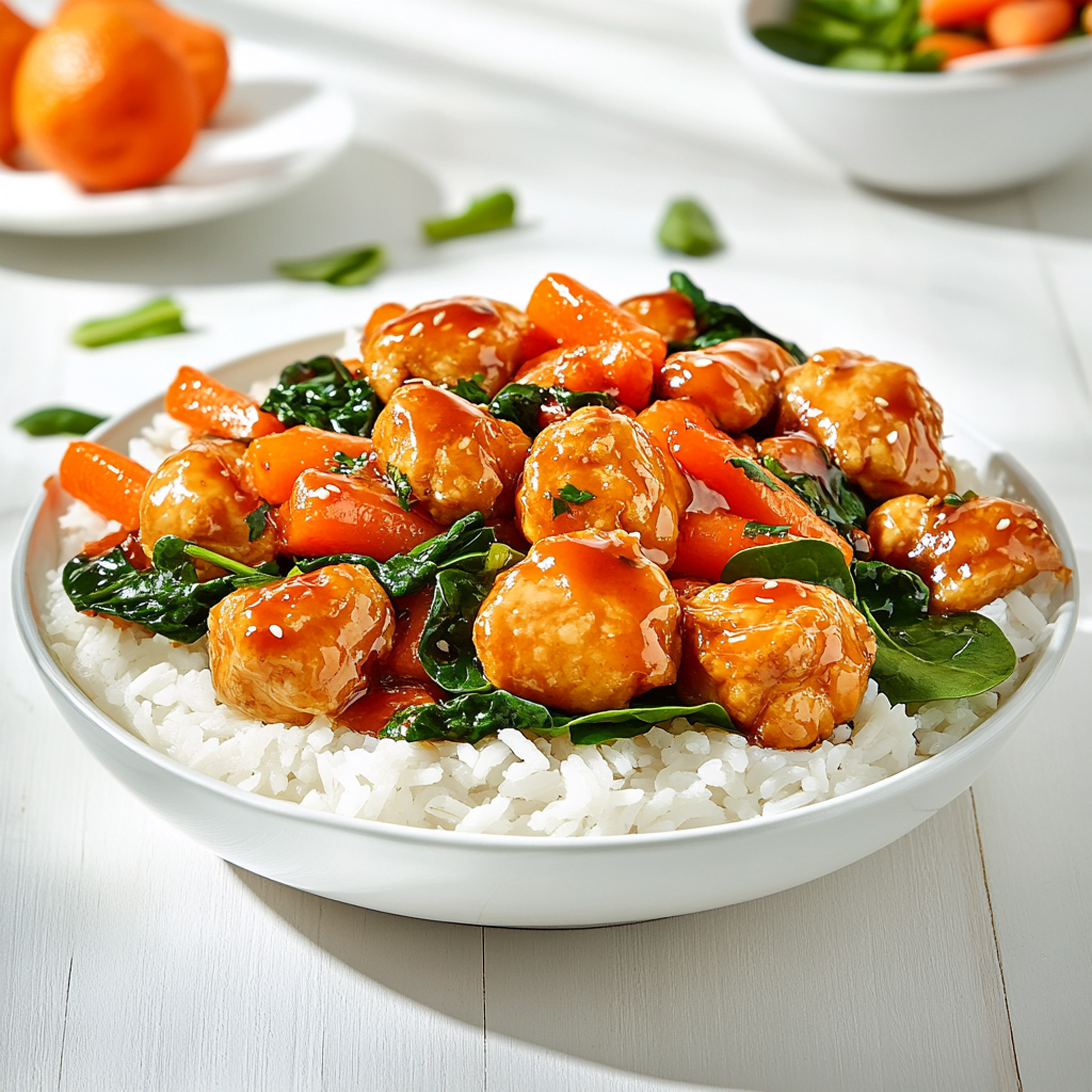 Foto - Orange Chicken mit Spinat und Reis - 