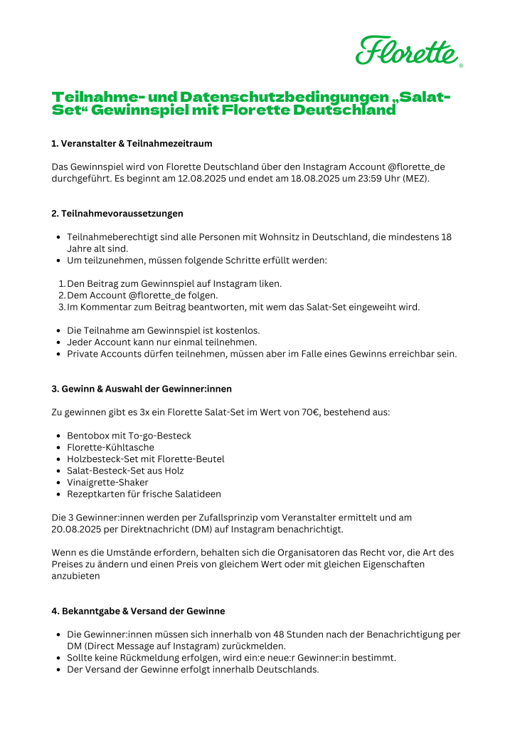 Florette Gewinnspiel Valentinstag 2025  Teilnahmebedinungen
